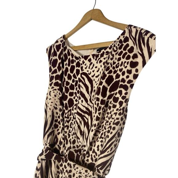 Ann Taylor Dress Size 12 Mixed Animal Print Tie Wrap Waist Midi Career Tailored - Picture 4 of 12